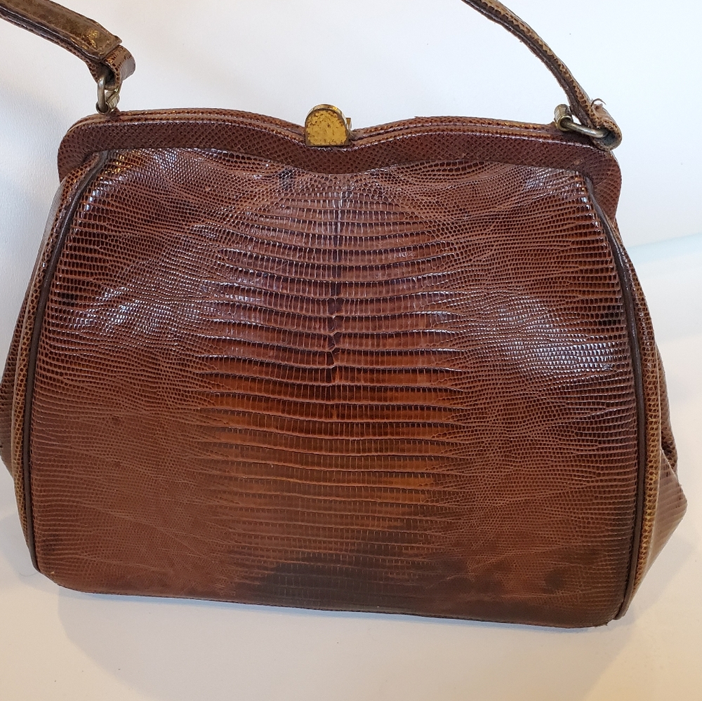 Vintage brown lizard leather handbag